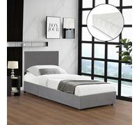 Corium Letto Contenitore con Apertura a Ribalta Letto Singolo con Materasso 90x200 cm Testiera e Spazio di Stoccaggio Rivestimento in Velluto a Coste - Grigio