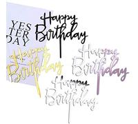 Coriver 12 Pack Happy Birthday Cake Topper, Topper Cupcake Glitter Acrilico per Decorazioni per Torte di Compleanno (Oro, Oro Rosa, Argento, Nero * 3)