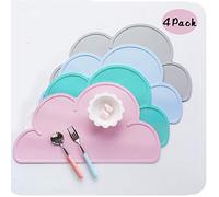 Coriver 4 PCS Tovagliette per bambini, Piastra per tovaglietta resistente al calore per cena a forma di nuvola pieghevole in silicone a forma di nuvola per alimenti (Pink+azzurro+verde+Grey)