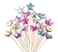 Coriver 75Pz Toppers Cupcake Decorazione Muffin Cuore Stella Corona Cupcake Toppers Buon Compleanno Decorazione per Torta Bastoncini di Colore Lucido per Bambini Festa Compleanno Forniture di Nozze