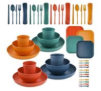 Coriver Set di 48 piatti e ciotole da campeggio, infrangibile, leggero, set da campeggio per 4 persone, riutilizzabile in plastica, con piatti, ciotole