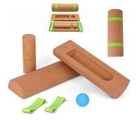 Cork Balance Board 4-in-1 Set with Roller, Massage Ball & Toe Resistance Bands for Foot Strength, Natural Cork,Ankle Stability, Core Muscles & Mobility Training,Compact Wobble Board for Home.