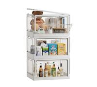 Corkovia 3x 23L Scatole Portaoggetti Trasparenti con Coperchio, Contenitori Plastica Impilabili con Porta Magnetica, Pieghevole Grande Organizer Salvaspazio per Cucina,Soggiorno e Camera da Letto