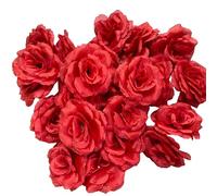 Corkwaw 25 teste di rosa artificiali da 7,6 cm, fiori di rosa in seta, per matrimoni, feste, casa, giardino, fai da te, decorazioni per scatole regalo (rosso)