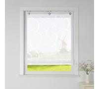 CORLIF Tenda a pacchetto per cucina, stile rustico, trasparente, con motivo a onde, moderna, con occhielli, colore bianco, 60 x 140 cm (larghezza x altezza)