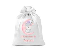 Cormar 12 Pezzi Sacchetti Bomboniere Personalizzati per Nascita,Battesimo e Primo Compleanno, misura 9x12 cm, Porta Confetti in Tessuto con chiusura Nastrino (KOALA ROSA)