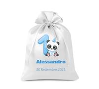 Cormar 12 PEZZI Sacchetto Bomboniere Personalizzati per Nascita,Battesimo,Primo compleanno, misura 9x12 cm, Porta Confetti in Tessuto con chiusura Nastrino 1 ANNO PANDA