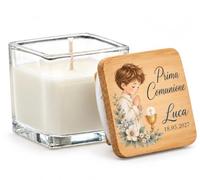 CORMAR Candela Personalizzata in Vetro con Coperchio Bambù COMUNIONE BIMBO | Nome e Data Personalizzati, Battesimo e Cresima, Comunione e Matrimonio, Segnaposto Bomboniera, 18 Anni e Promessa