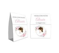 Cormar PORTA CONFETTI SCATOLA APERTA AI LATI CHIUSURA CON BIADESIVO CRESIMA LAUREA COMUNIONE BATTESIMO NASCITA ANNIVERSARIO COMPLEANNO PERSONALIZZATA 20 PEZZI (COMUNIONE BIMBA)