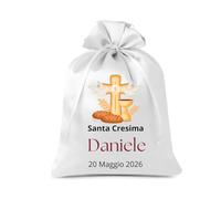 Cormar Sacchetti Bomboniere Cresima Personalizzati - Set 12 Pezzi, 9x12 cm, Colore Bianco con Ricamo Elegante (COLOMBA + EUCARESTIA)