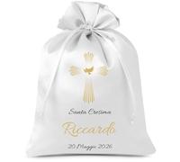 Cormar Sacchetti Bomboniere Cresima Personalizzati - Set 12 Pezzi, 9x12 cm, Colore Bianco con Ricamo Elegante (CROCE+COLOMBA)