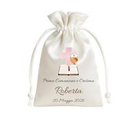 Cormar Sacchetti Bomboniere Cresima Personalizzati - Set 12 Pezzi, 9x12 cm, Colore Bianco con Ricamo Elegante (CROCE + BIBBIA)