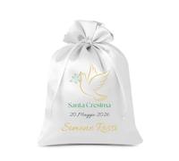 Cormar Sacchetti Bomboniere Cresima Personalizzati - Set 12 Pezzi, 9x12 cm, Colore Bianco con Ricamo Elegante (COLOMBA STILIZZATA)