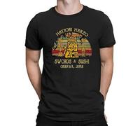 Corn Plane Hattori Hanzo Swords & Sushi Okinawa Japan Vintage Retro Men's T-Shirt Casual Round Neck T Shirt Black XXL