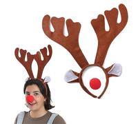 CORNA DI RENNA CON ORECCHIE E NASO PER ADULTI - CORNA DI RENNA E ORECCHIE SU UNA CERCHIETTO MARRONE + NASO ROSSO - RUDOLPH ACCESSORIO COSTUME DA AIUTANTE DI BABBO NATALE - TAGLIA UNICA