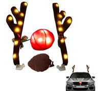 Corna Per Auto Per Natale - Corna Renna Per Auto, Decorazioni Naso Rudolph Per Auto, Decorazioni Natalizie Per Auto, Renne Addobbi Di Natalizi Auto Di Corna E Naso Rosso Con Campanule E Coda