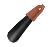 Corna per scarpe in metallo con manico in pelle corno acciaio inossidabile piccolo calzascarpe portatile da viaggio per cucchiai anziani, Nero , Taglia unica