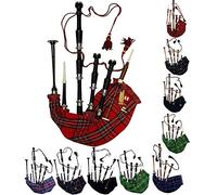 Cornamusa scozzese in palissandro o marrone finitura con supporti in tinta unita argento, borsa per il trasporto, drone, canne (nero, Royal Stewart)