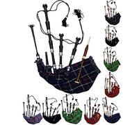 Cornamusa scozzese in palissandro o marrone finitura con supporti in tinta unita argento, borsa per il trasporto, drone, canne (nero, Mackenzie)