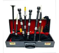 Cornamusa scozzese in velluto nero Great Highland finitura nera Tartan argento supporti con custodia rigida per il trasporto, canne per cornamusa, libro tutor gratuito