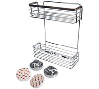Cornat T340275 T340275-Cestino da Doccia 3 in 1, 2 cestini Extra Alti per Montaggio a Parete, 3 Diverse opzioni di Fissaggio con Ventosa, Cuscinetto Adesivo e Foratura, Cromato, Cromo (Lucido)