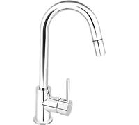 Cornat Kirna KIR53 - Miscelatore monocomando per lavello con corpo in ottone cromato estensibile e rubinetto girevole a 360°, colore: Argento