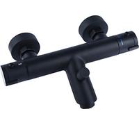 Cornat Noir Black Edition NERS2 - Rubinetto con miscelatore termostatico, corpo in ottone nero opaco, impugnatura di selezione della temperatura e blocco acqua calda, per montaggio a parete, NERS2