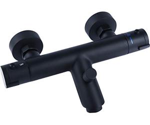 Cornat Noir Black Edition NERS2 - Rubinetto con miscelatore termostatico, corpo in ottone nero opaco, impugnatura di selezione della temperatura e blocco acqua calda, per montaggio a parete, NERS2
