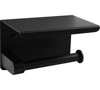 Cornat Porta carta igienica con ripiano, 143 x 100 mm, 2 diverse opzioni di montaggio, con cuscinetto adesivo e foratura, in acciaio, porta carta igienica, T364205, nero (opaco), 143 x 100 x 95 mm