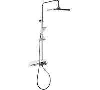 Cornat Sistema completo doccia "Great" - cromato - con rubinetto termostatico e ripiano in vetro - doccetta con 3 tipi di getto: getto normale e massaggiante - anticalcare - Tubo montante/sistema doccia variabile/sistema doccia / TECBW3424