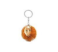 Cornelißen Portachiavi in legno con pompon a forma di cavallo, realizzato a mano, in legno, per chiavi, borsa e zaino