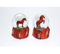 Cornelißen Sfera glitterata cavallo marrone 2 volte animali neve miniatura scuotere vetro sfera