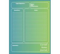 Cornell Notes Journal: Green Cover Edition - Simple 8.5 x 11 Study Organizer With Topic, Questions, And Summary Sections