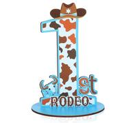 CORNER LACE Cowboy 1st Birthday Number Sign Centrotavola, Western Farm a tema tavola in legno decorazione blu marrone, My First Rodeo One Year Old feste di compleanno accessori accessori decorazione