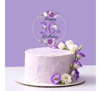 CORNER LACE Topper per torta per 30° compleanno floreale viola da donna, decorazione acrilica con fiore viola, decorazione per torta a tema floreale, decorazione per tavolo da dessert per feste di