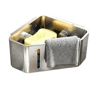 Corner Sink Organizer - Triangle Sponge Holder 12.5x7.5cm Carbon Steel Rack, Suction Cup Mount Storage Basket | Rust Resistant Dishwashing Stand, Kitchen Bathroom Pantry Counter Space Saver Solution