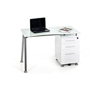 Scrivania record porta pc con vetro bianco completo di cassettiera bianca