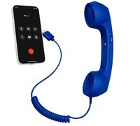 Cornetta Retrò Collegamento Type-C a Segreteria Telefonica | Cornetta Telefonica Retro Con Microfono Adatto a aziende ufficio scuola casa riunioni Blu