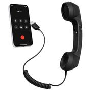 Cornetta Retro Per Cellulari Collegamento Type-C a Segreteria Telefonica | Cornetta Telefonica Retro Con Microfono Adatto a aziende ufficio scuola casa riunioni Nero