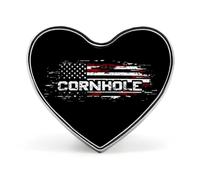 CORNHOLE - Spilla a forma di cuore con bandiera americana americana, accessorio per abito da sposa, compleanno, per uomini e donne, Love form, Metallo