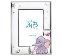 Cornice 13x18 Portafoto per la Nascita di Una Bambino o di Una Bambina Personalizzabile con Incisione del Nome, della Data o di Una Dedica, Realizzato in Argento PVD con Elefantino Rosa