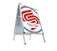 Cornice a Cavalletto Bifacciale 70x100, Porta Poster con Cornici a Scatto con Bordo da 32 mm, Cavalletto Pubblicitario per Interno ed Esterno con Fondo in Metallo, Alluminio