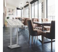 Cornice a leggio formato A2 con doppio montante Dimensioni 45x30xh 110 cm Anta in policarbonato trasparente base in metallo verniciato argento