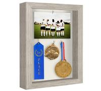 Cornice Americanflat 8x10 Shadow Box in legno galleggiante con retro in lino morbido - Legno ingegnerizzato con vetro infrangibile e accessori pe