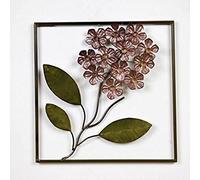 Cornice con ortensia in rilievo - Decorazione floreale in metallo - L 35 x H 35 cm - Placca decorativa per la casa - Applique in metallo colorato - Decorazione per interni da appendere alla parete - V