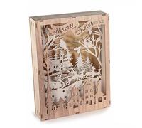 Cornice decorativa in legno intagliato con paesaggio invernale e luci Led