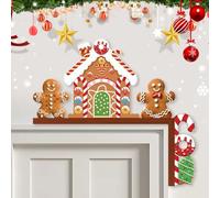 Cornice decorativa per porta, Natale, decorazione natalizia, in legno con pan di zenzero, Babbo Natale, albero di Natale, decorazione per porte e finestre (C)