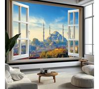 Cornice Della Finestra Santa Sofia Carta Da Parati 3D Fotomurale Murali 400 x 280 cm, Moderna Fotomurali Murales Blu Poster Decorazione Da Muro - Soggiorno Divano Tv Hotel A Tema Corridoio