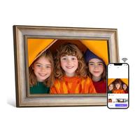 Cornice Digitale 10 Pollici WiFi, BWJBSW Cornice Elettronica in Legno, HD IPS Schermo Touch da 1280x800, 16GB di Memoria, Auto Rotazione, Condividi Foto e Video con la Famiglia e Amico