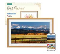 Cornice Digitale 15.6 Pollici Legno di Quercia WiFi, Memoria da 32 GB, Touchscreen IPS HD 1920 * 1080, Rotazione Automatica, Condividi Foto/Video Tramite l'app Frameo, Regalo da Donna Uomo